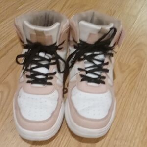 Stylish Pink and White High-Top Sneakers